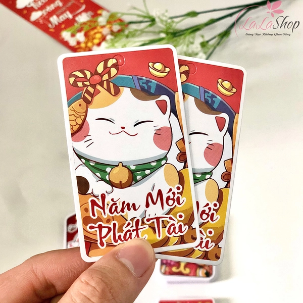 Combo 10 thẻ bài mèo thần tài phụ kiện treo trang trí tết