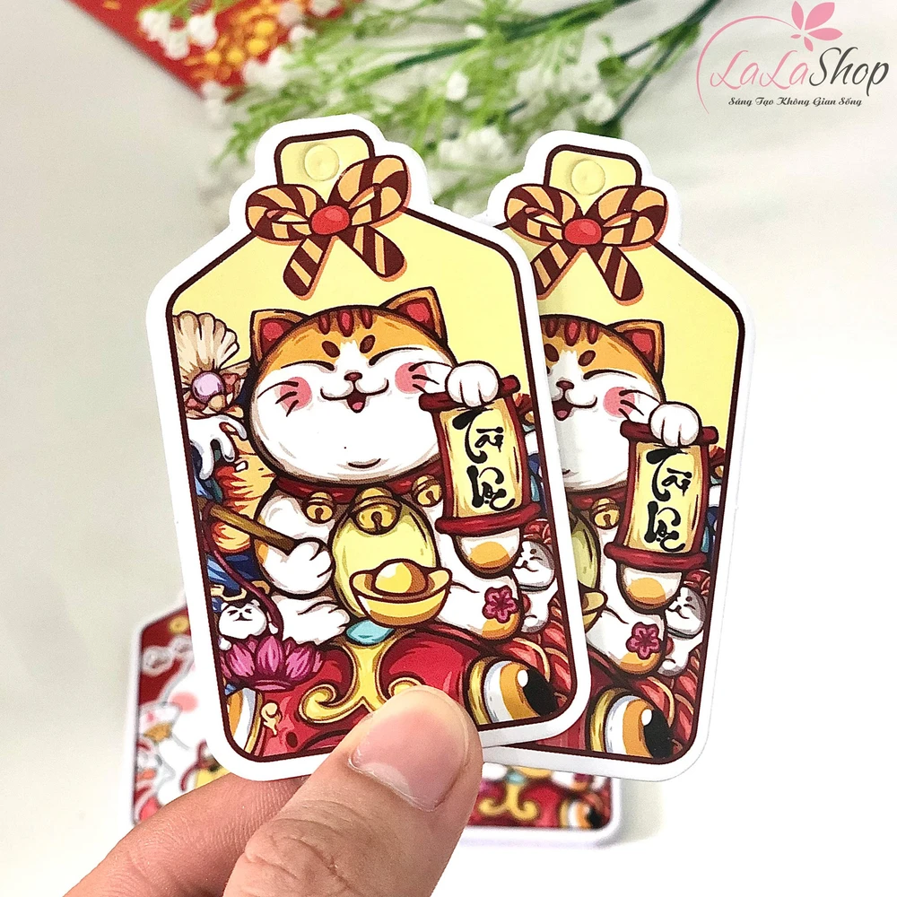 Thẻ bài mèo thần tài phụ kiện trang trí tết