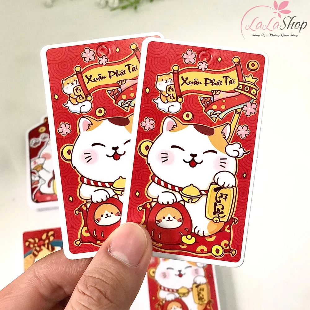 Thẻ bài mèo thần tài phụ kiện trang trí tết