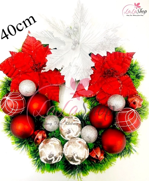 Vòng Nguyệt Quế Trang Trí Noel hoa và châu