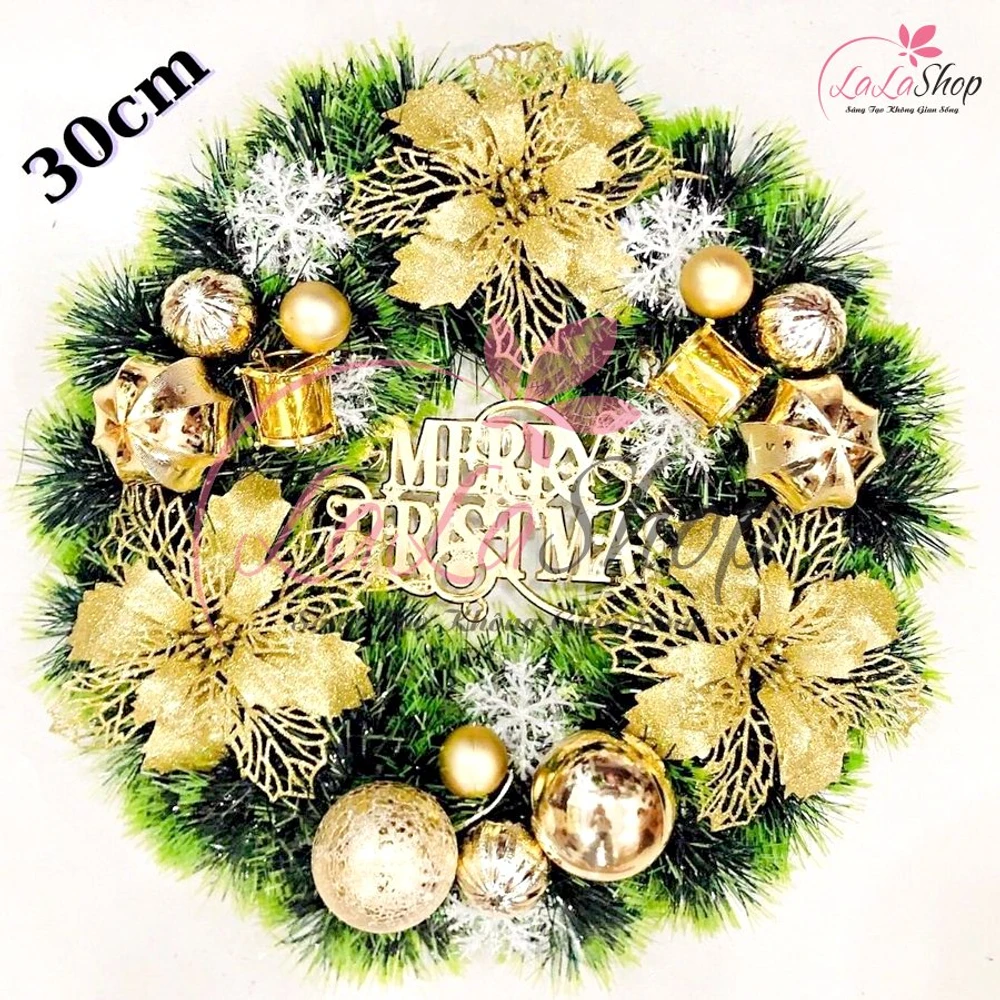 Vòng Nguyệt Quế Trang Trí Noel Merry Christmas 16 - 30cm