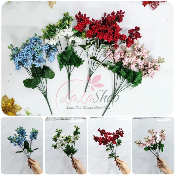 Cành cherry mini nhiều màu phụ kiện trang trí cây thông