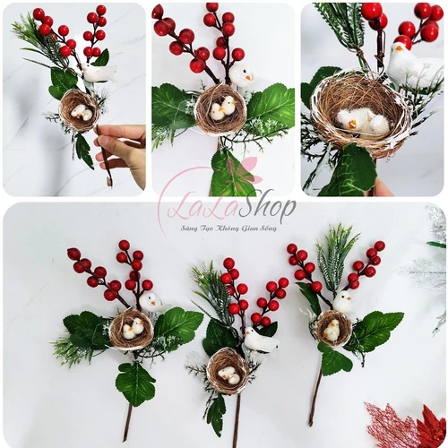 Cành cherry tuyết có lá tổ chim phụ kiện trang trí cây thông