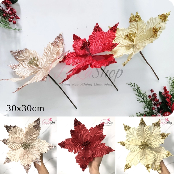 Hoa trạng nguyên họa tiết kim tuyến cánh hoa - Phụ kiện trang trí noel