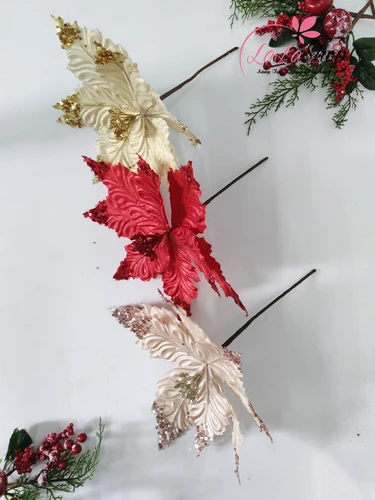 Hoa trạng nguyên họa tiết kim tuyến cánh hoa - Phụ kiện trang trí noel