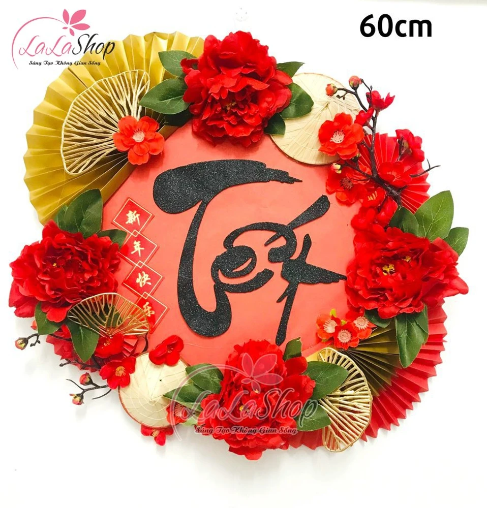 Mẹt tết thư pháp 60cm tiền vô như nước sắc đỏ chúc xuân