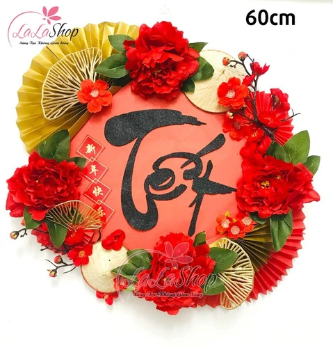 Mẹt tết thư pháp 60cm tiền vô như nước sắc đỏ chúc xuân