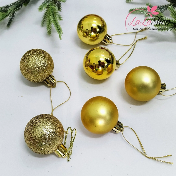 Hộp 6 quả châu 3 loại nhiều kích thước - Phụ kiện trang trí cây thông noel