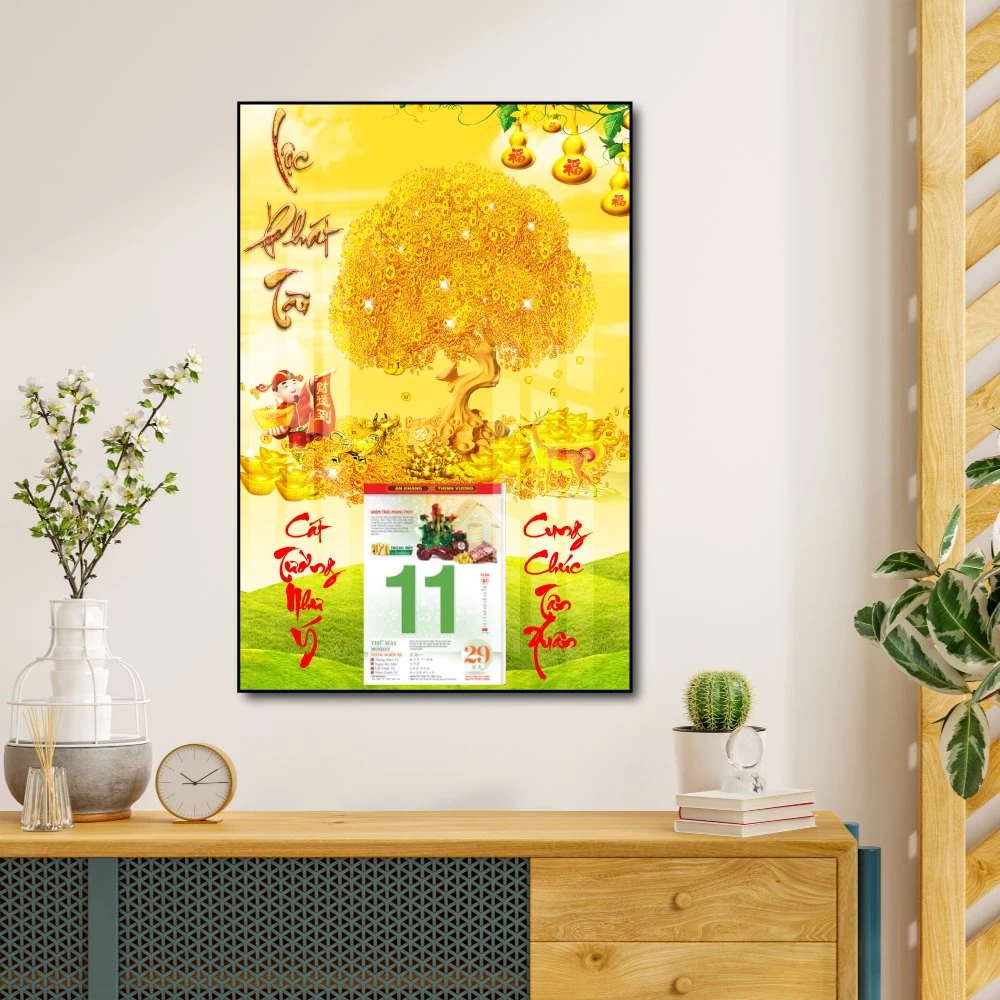 Lịch Tết Tranh Tráng Gương Treo Tường Lộc Phát Tài 2023