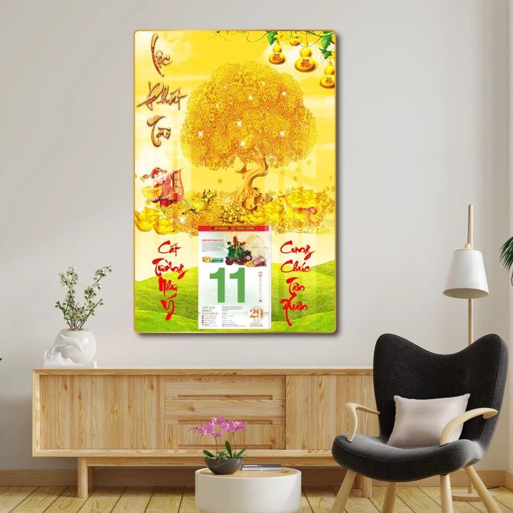 Lịch Tết Tranh Tráng Gương Treo Tường Lộc Phát Tài 2023