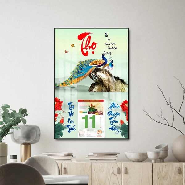 Lịch tết tranh tráng gương treo tường chữ Thọ 02
