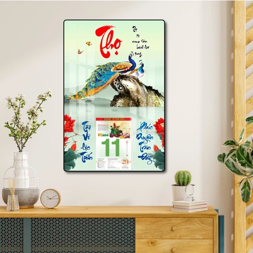 Lịch tết tranh tráng gương treo tường chữ Thọ 2023