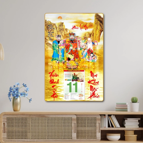 Lịch tết tranh tráng gương treo tường phúc lộc thọ thịnh vượng