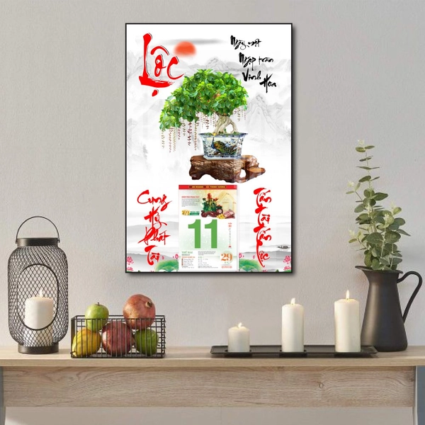 Lịch tết tranh tráng gương treo tường chữ lộc