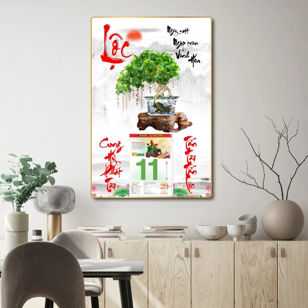 Lịch tết tranh tráng gương treo tường chữ lộc