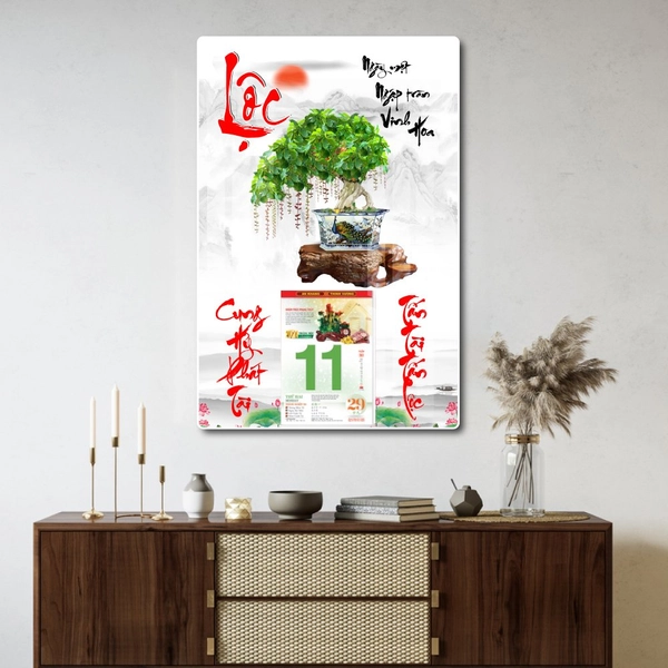 Lịch tết tranh tráng gương treo tường chữ lộc