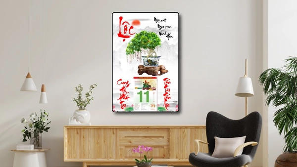 Lịch tết tranh tráng gương treo tường chữ lộc