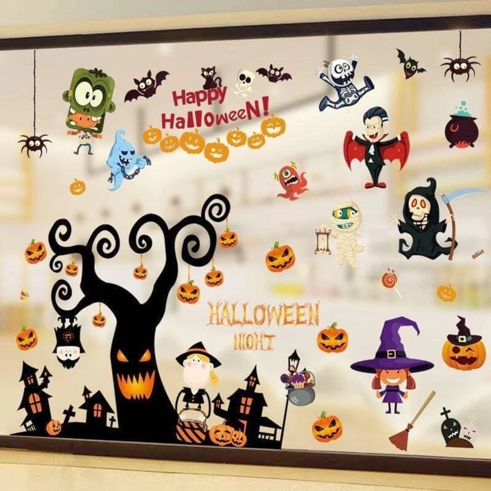 Decal Dán Tường Combo Halloween Những Quả Bí Ngô Và Phù Thủy