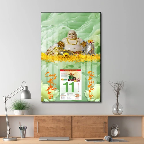 Lịch tết tranh tráng gương treo tường Phật Di Lặc 2023