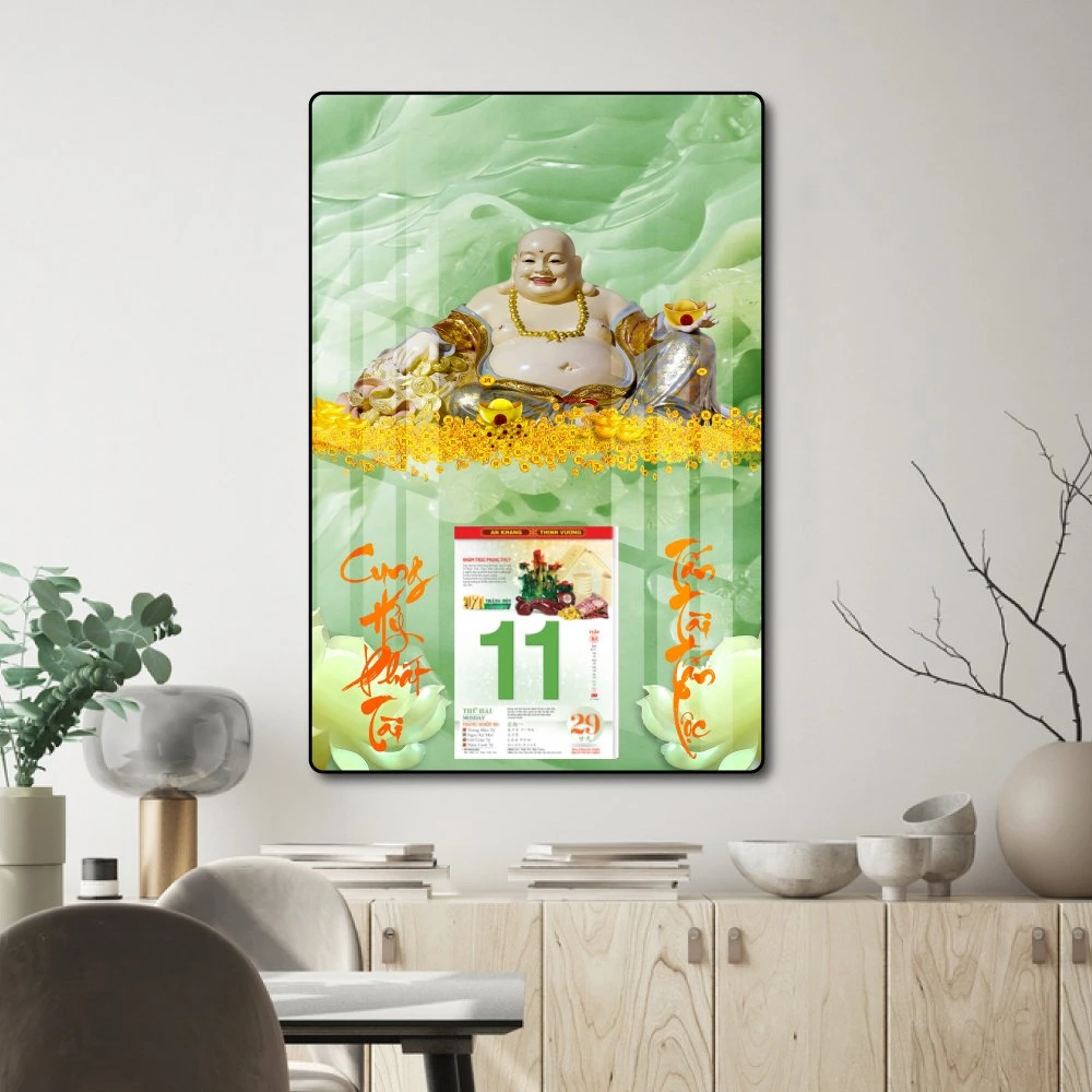 Lịch tết tranh tráng gương treo tường Phật Di Lặc 2023