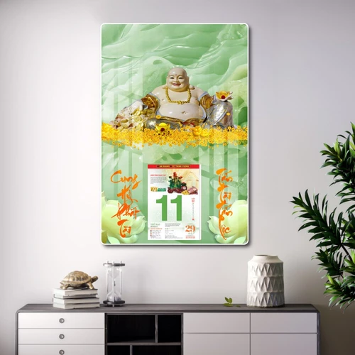 Lịch tết tranh tráng gương treo tường Phật Di Lặc 2023