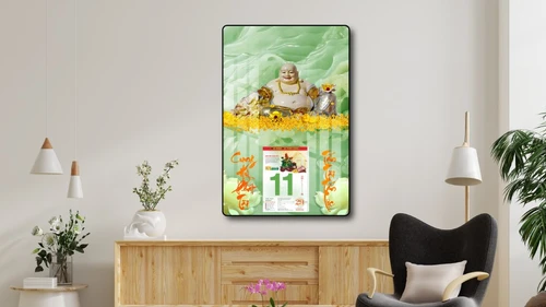 Lịch tết tranh tráng gương treo tường Phật Di Lặc 2023