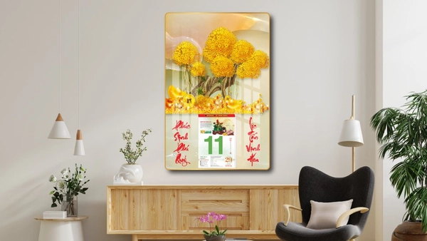 Lịch tết tranh tráng gương treo tường cây tài lộc