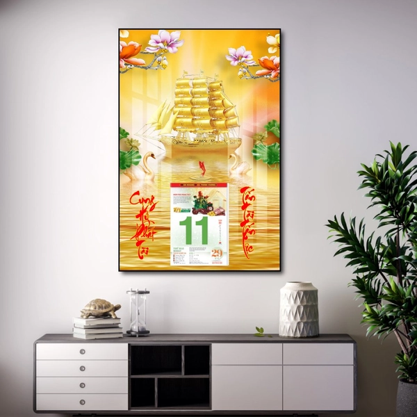 Lịch tết tranh tráng gương treo tường thuận buồm xuôi gió