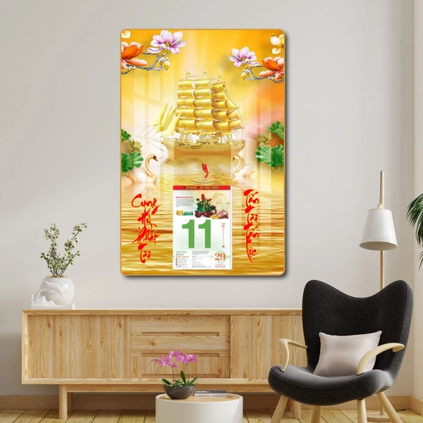 Lịch tết tranh tráng gương treo tường thuận buồm xuôi gió