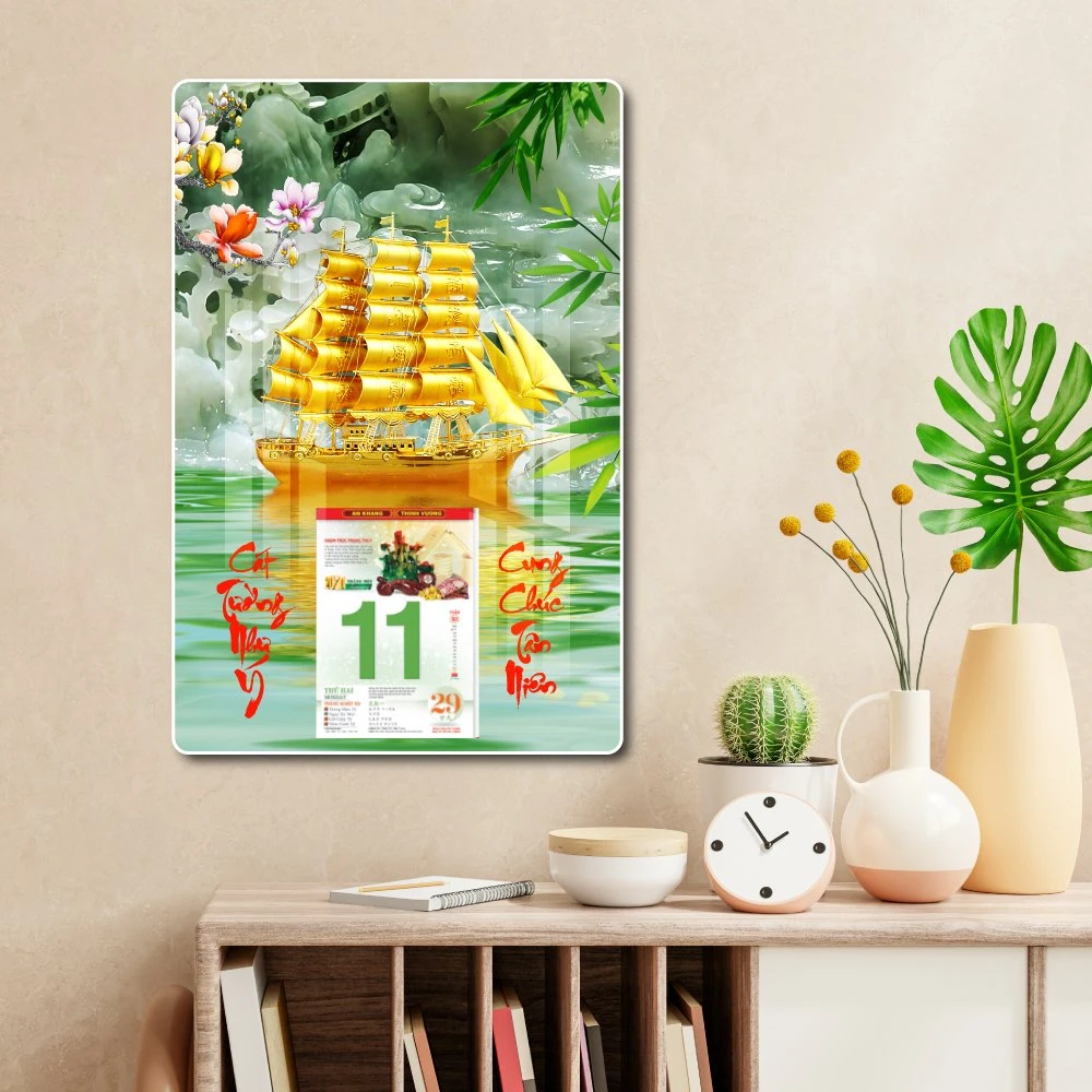 Lịch tết tranh tráng gương treo tường thuận buồm xuôi gió 02 2023