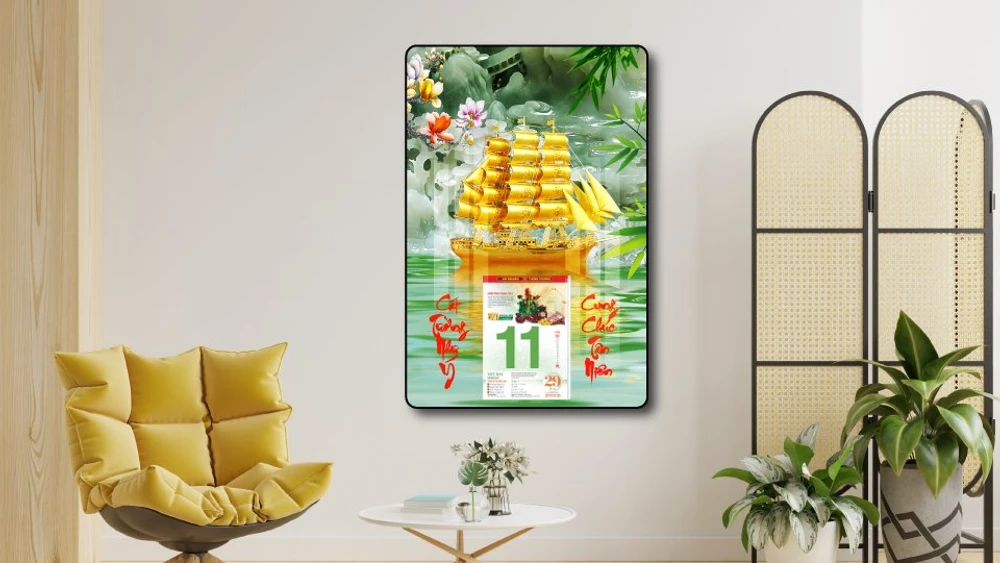 Lịch tết tranh tráng gương treo tường thuận buồm xuôi gió 02 2023