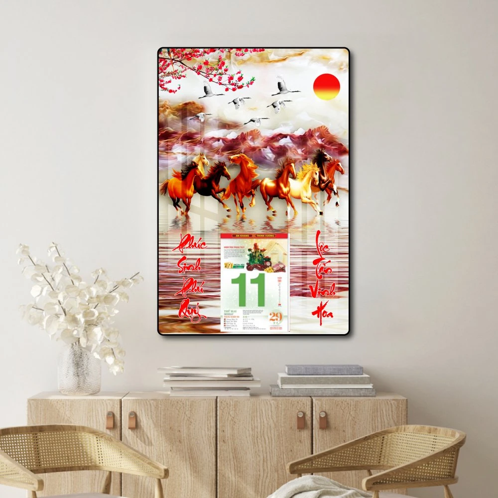 Lịch tết tranh tráng gương treo tường mã đáo thành công 2023