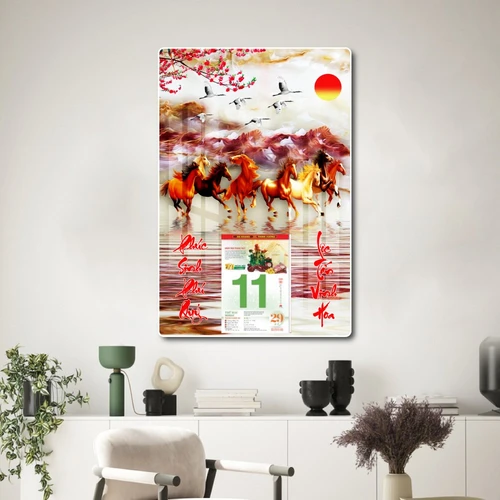 Lịch tết tranh tráng gương treo tường mã đáo thành công 2023