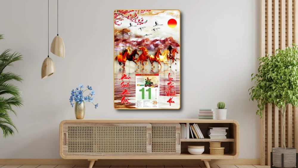 Lịch tết tranh tráng gương treo tường mã đáo thành công 2023