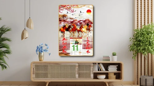 Lịch tết tranh tráng gương treo tường mã đáo thành công 2023