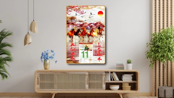 Lịch tết tranh tráng gương treo tường mã đáo thành công