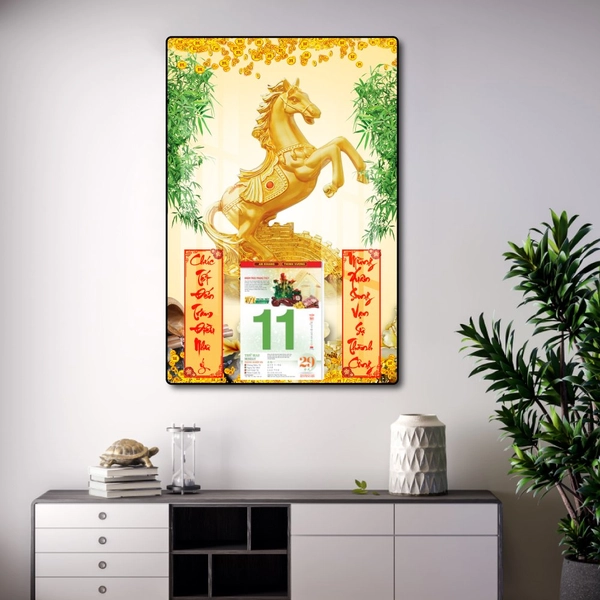 Lịch Tết Tranh Tráng Gương Treo Tường Ngựa Vàng Phát Tài