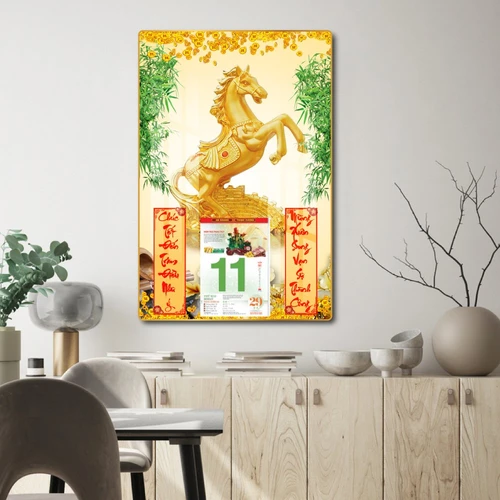 Lịch Tết Tranh Tráng Gương Treo Tường Ngựa Vàng Phát Tài 2023