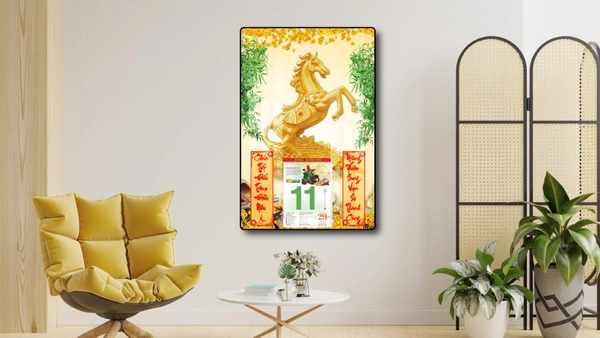 Lịch Tết Tranh Tráng Gương Treo Tường Ngựa Vàng Phát Tài