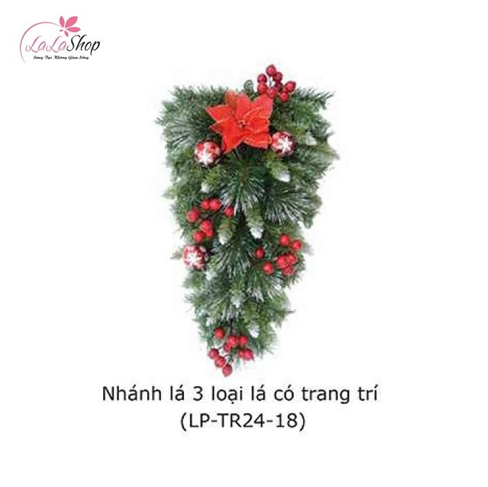 Nhánh thông 3 loại lá có trang trí trang trí noel