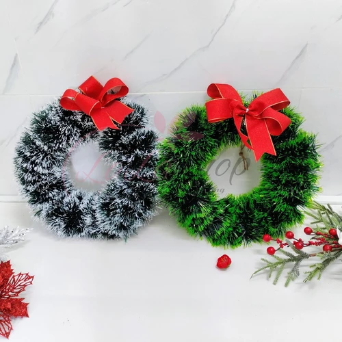 Vòng nguyệt quế kim tuyến bạc trang trí  25cm