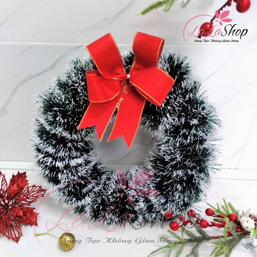 Vòng nguyệt quế kim tuyến bạc trang trí 25cm