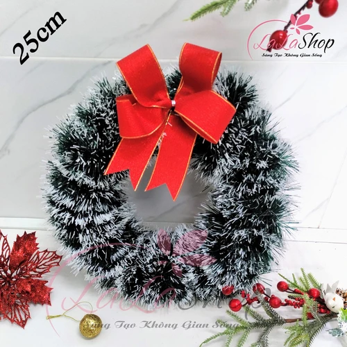 Vòng nguyệt quế kim tuyến bạc trang trí  25cm