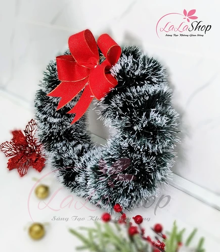 Vòng nguyệt quế kim tuyến bạc trang trí  25cm