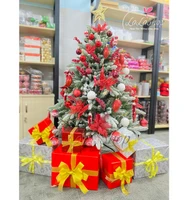 Cây thông Noel phủ tuyết tone màu đỏ trắng 1m5 full phụ kiện trang trí