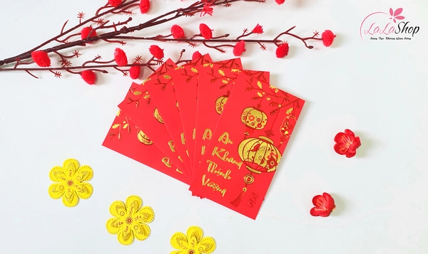 Combo 6 Bao Lì Xì In Nổi 3D Màu Đỏ Lồng Đèn An Khang Thịnh Vượng