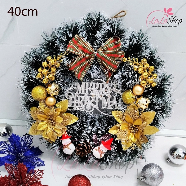 Vòng nguyệt quế 40cm trang trí giáng sinh vòng nguyệt quế treo cửa Tặng kèm đèn LED mẫu 113