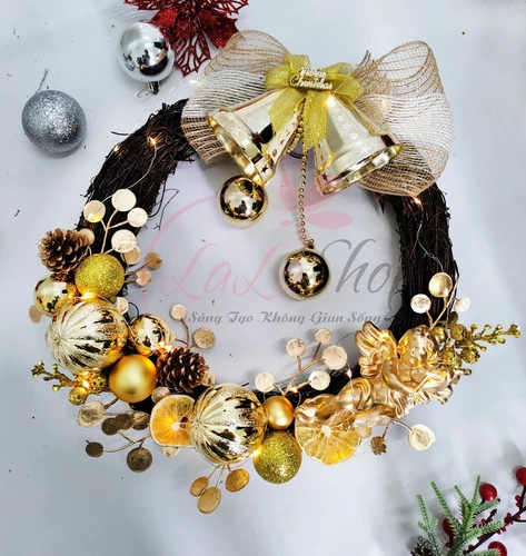 Vòng Nguyệt Quế 35cm Trang Trí Noel Treo Cửa Có Kèm Đèn Led