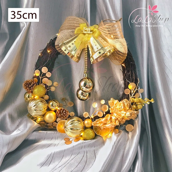 Vòng Nguyệt Quế 35cm Trang Trí Noel Treo Cửa Có Kèm Đèn Led