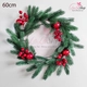 Vòng nguyệt quế quả châu cherry trang trí noel mẫu 2 kèm đèn LED
